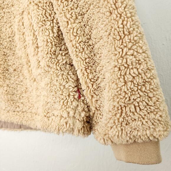 Levi's Teddy Sherpa Fleece Full Zip Jacket Sesame Brown Tan Medium Cinched NEW - Picture 7 of 16